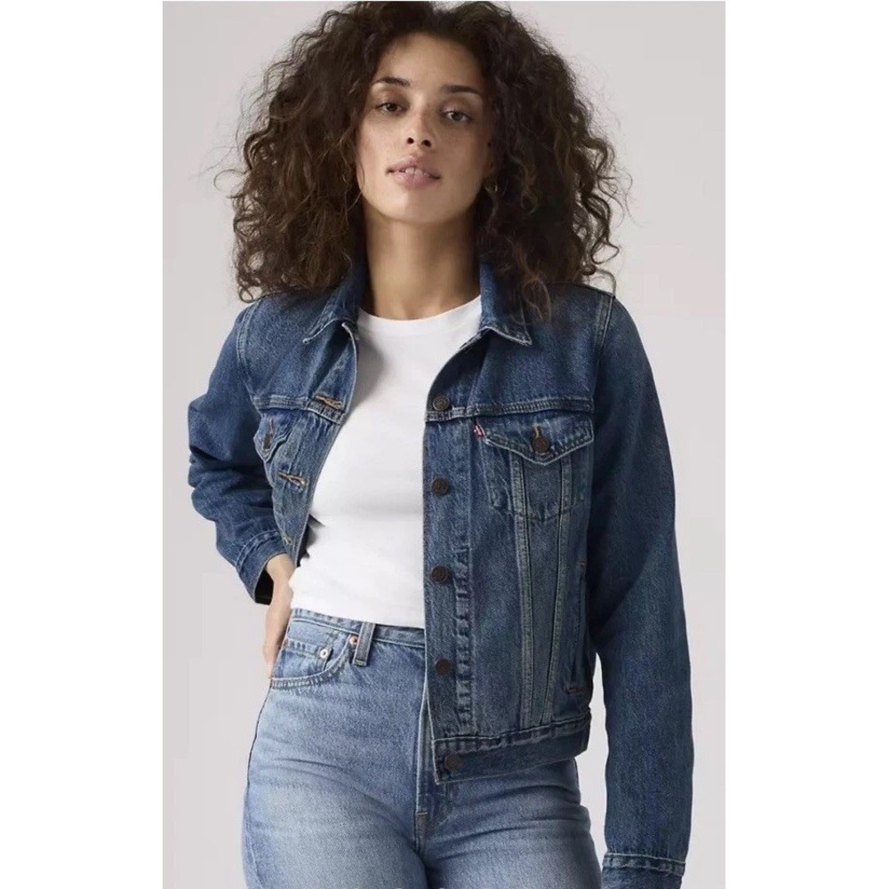 Levi's Original Trucker Jean Jacket Women's L Medium Wash Blue Denim Cropped NWT - Picture 5 of 7